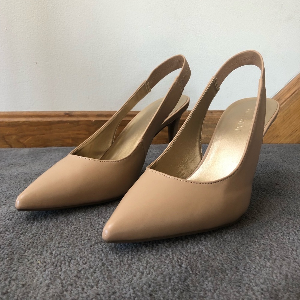 Nude leather Nine West sling back heels